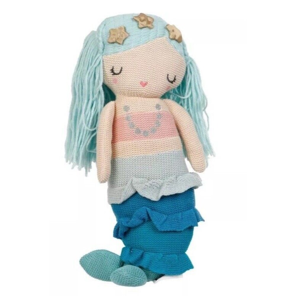 NoJo Sugar Reef Mermaid Crochet Plush Doll Blue Hair Stuffed Toy New